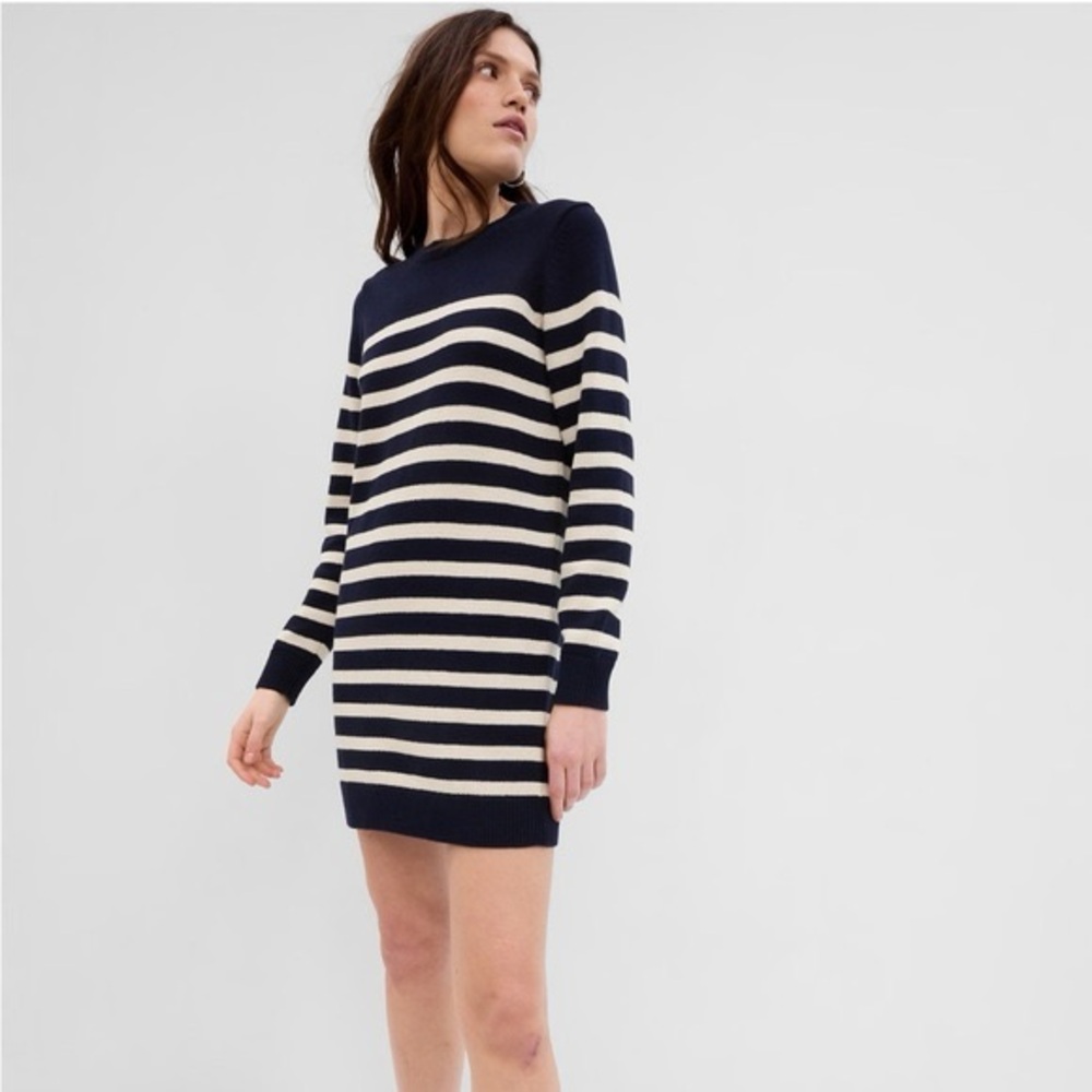 GAP navy/cream striped knit cotton sweater dress, S | preppy nautical mini dress